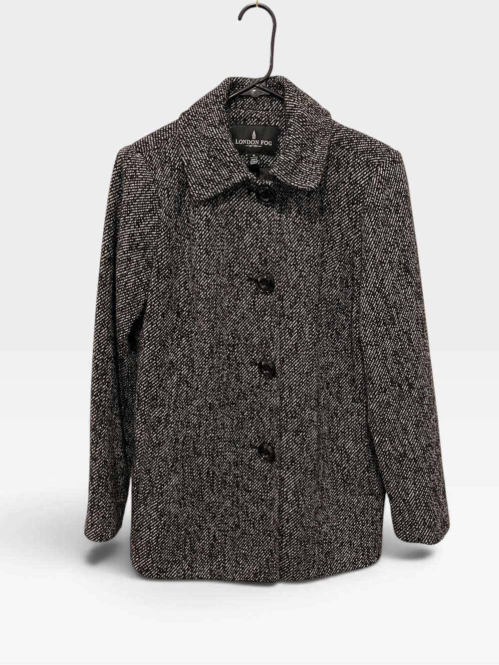London Fog Black & White Tweed Style Tailored Peacoat